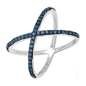 Blue diamond criss-cross orbit ring